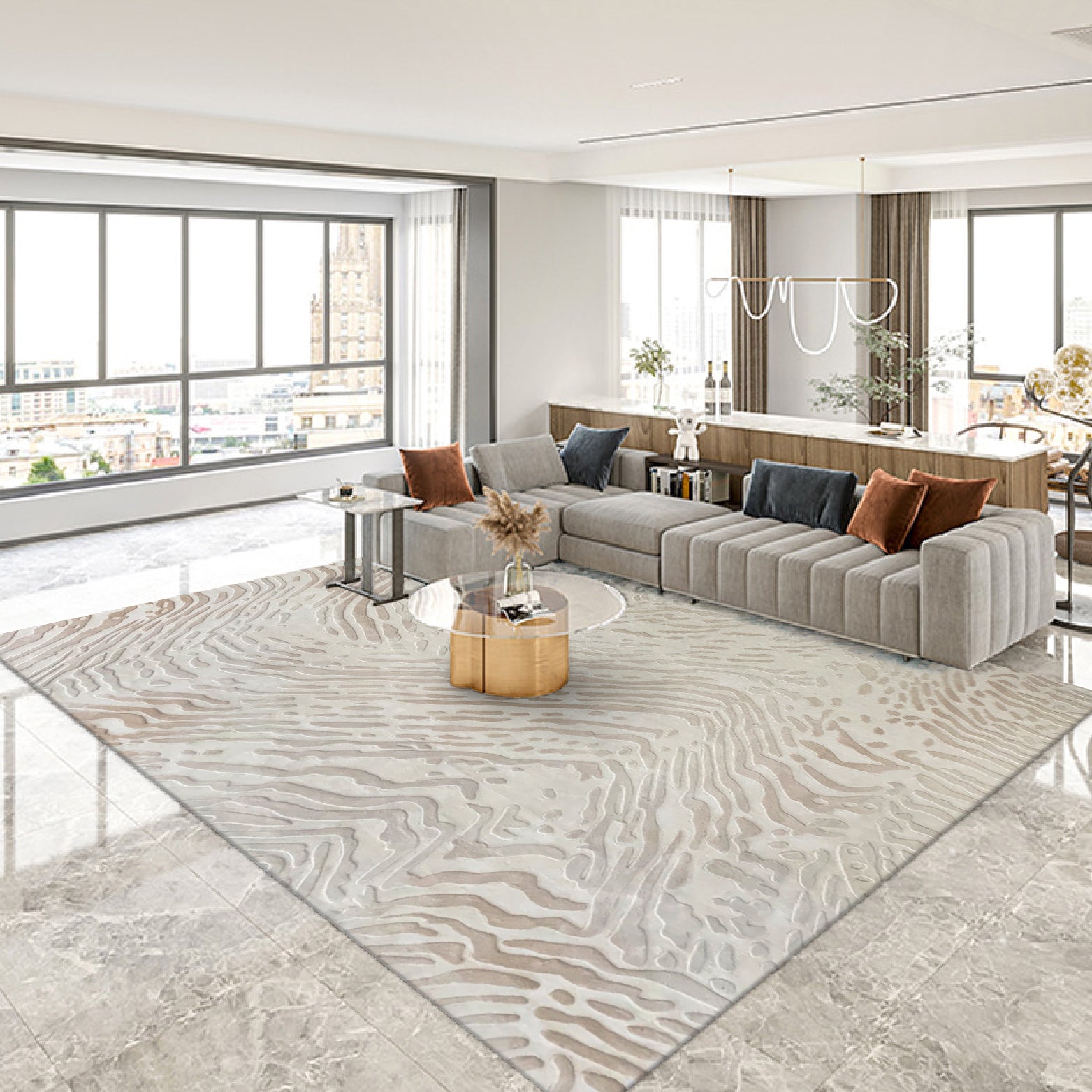 Classic Scandinavian 3D design Wilton woven carpet (moon river)