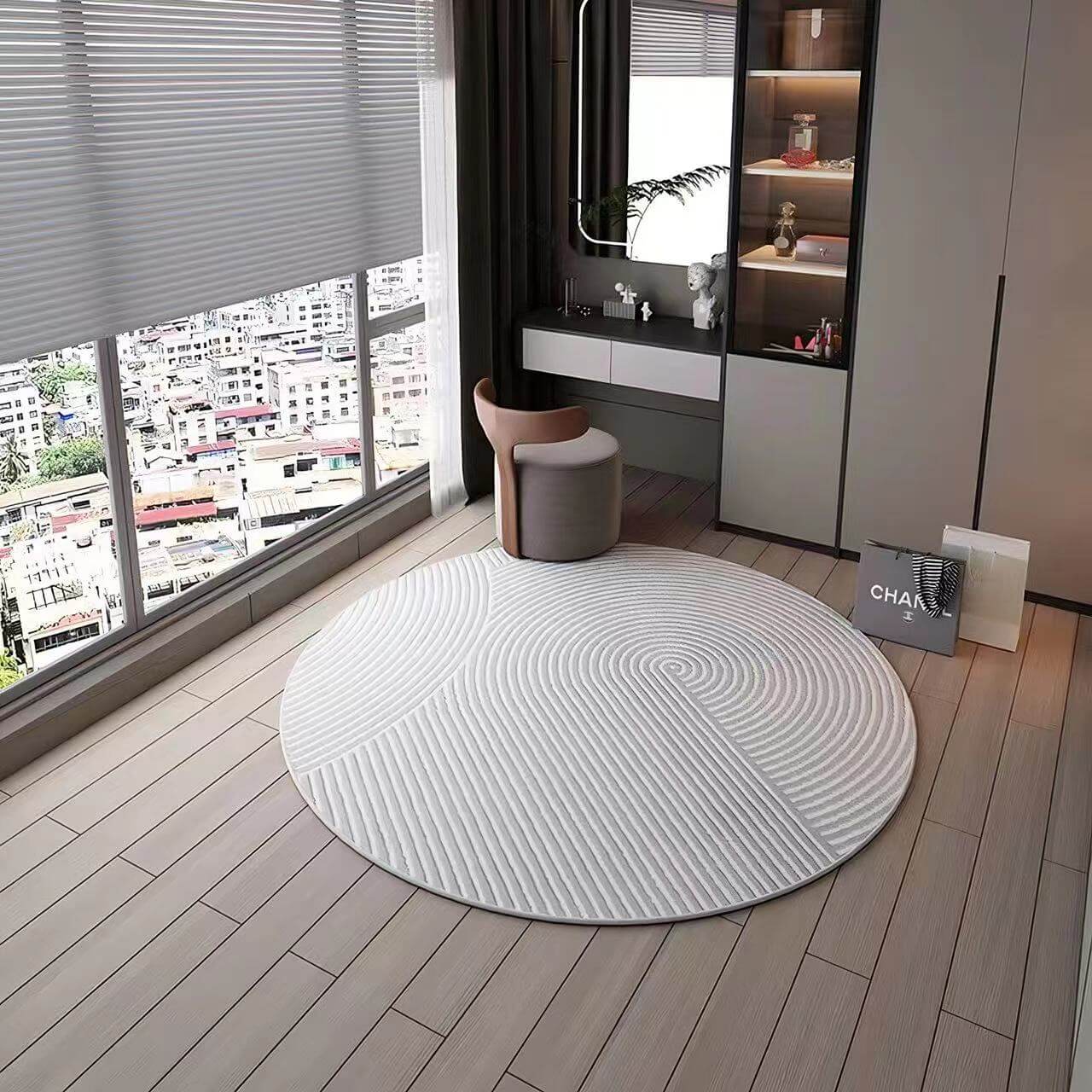 Perfect for a monochrome room. Stylish grey Wilton woven rug (HALFHALF) 